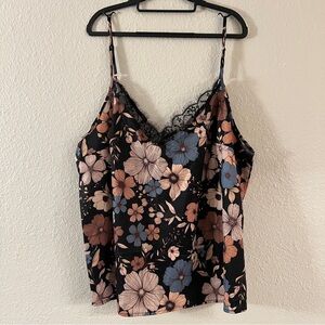 Black Floral Cami with Lace Detail